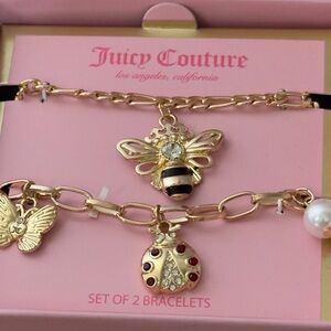 NWT Juicy Couture Gold and Black 2-piece Charm Bracelet Set, Bees, Butterfly